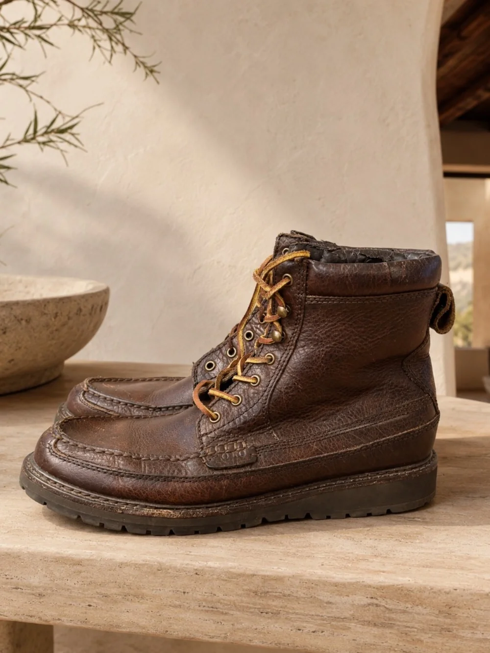 Polo Ralph Lauren Willingcott Brown Leather Moc Toe Boots Men's 10.5D
